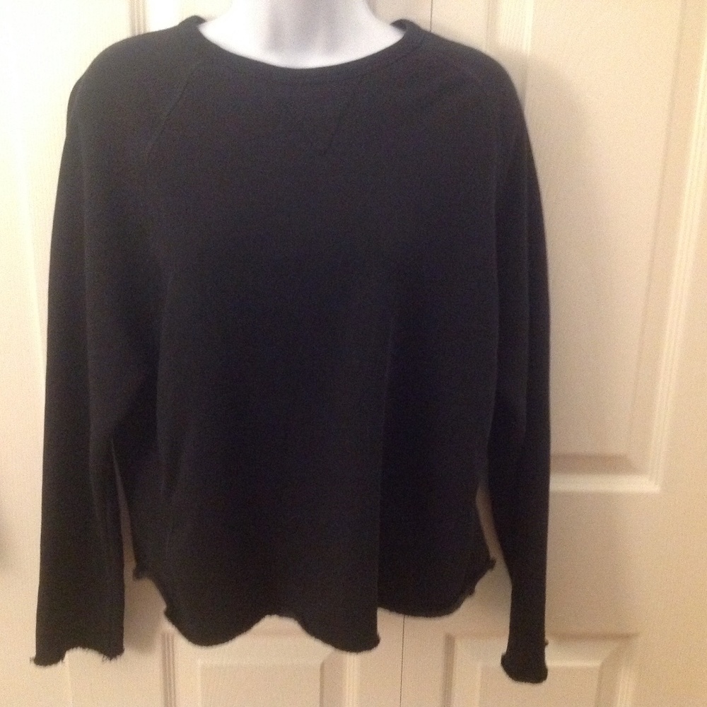 SOLD-Joah Brown Black Raw Edge Long Sleeve Sweatshirt Womens Sz S/M